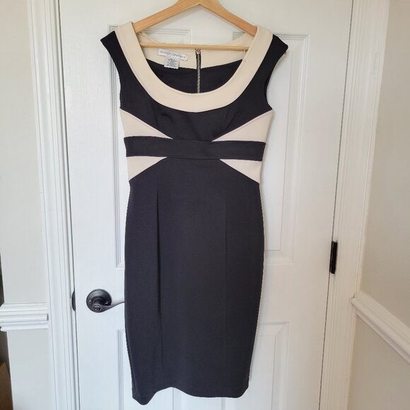 Maggy London Black and Cream Colorblock Slimming Sheath Dress size 4 - Picture 1 of 4